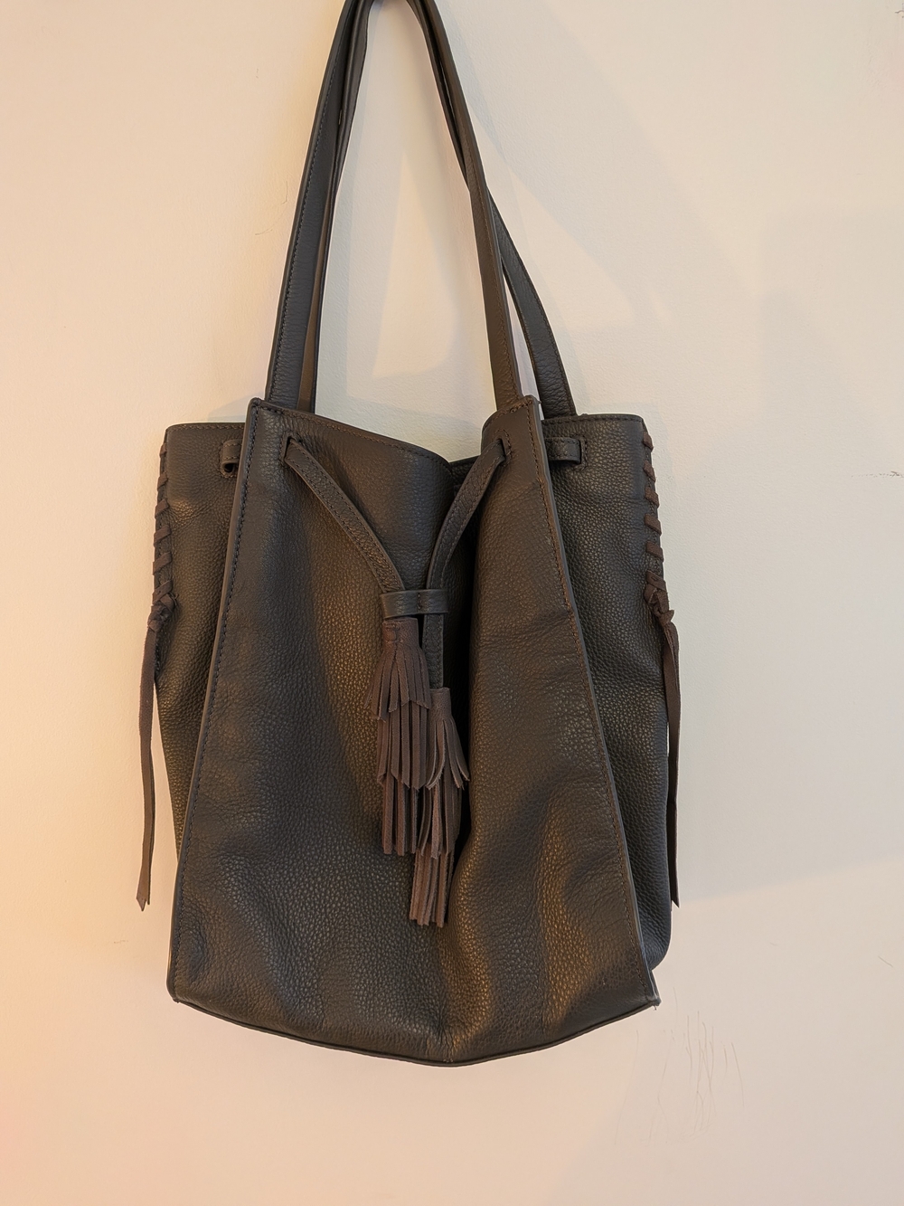 Lucky Brand Dark Gray Leather Tassel Tote